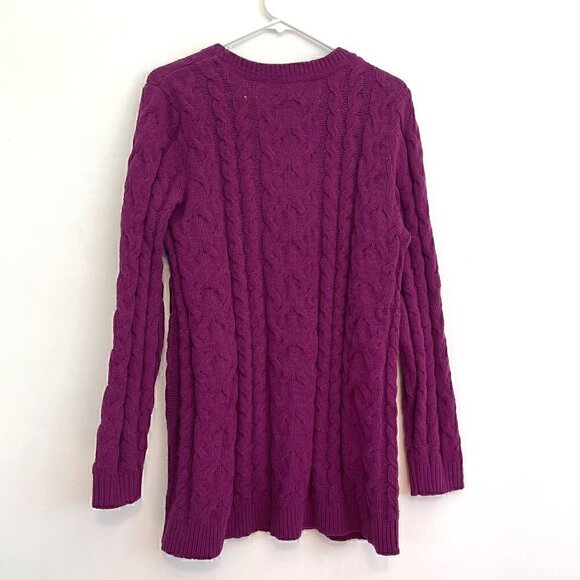J. JILL Split Neck Chenille Tunic Sweater Solid Purple Chunky Cable Knit Large L - Picture 11 of 12